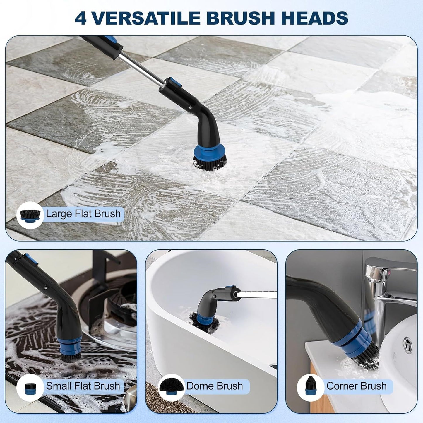 Electric Cleaning Brush With Replaceable Brush Heads with Extension
