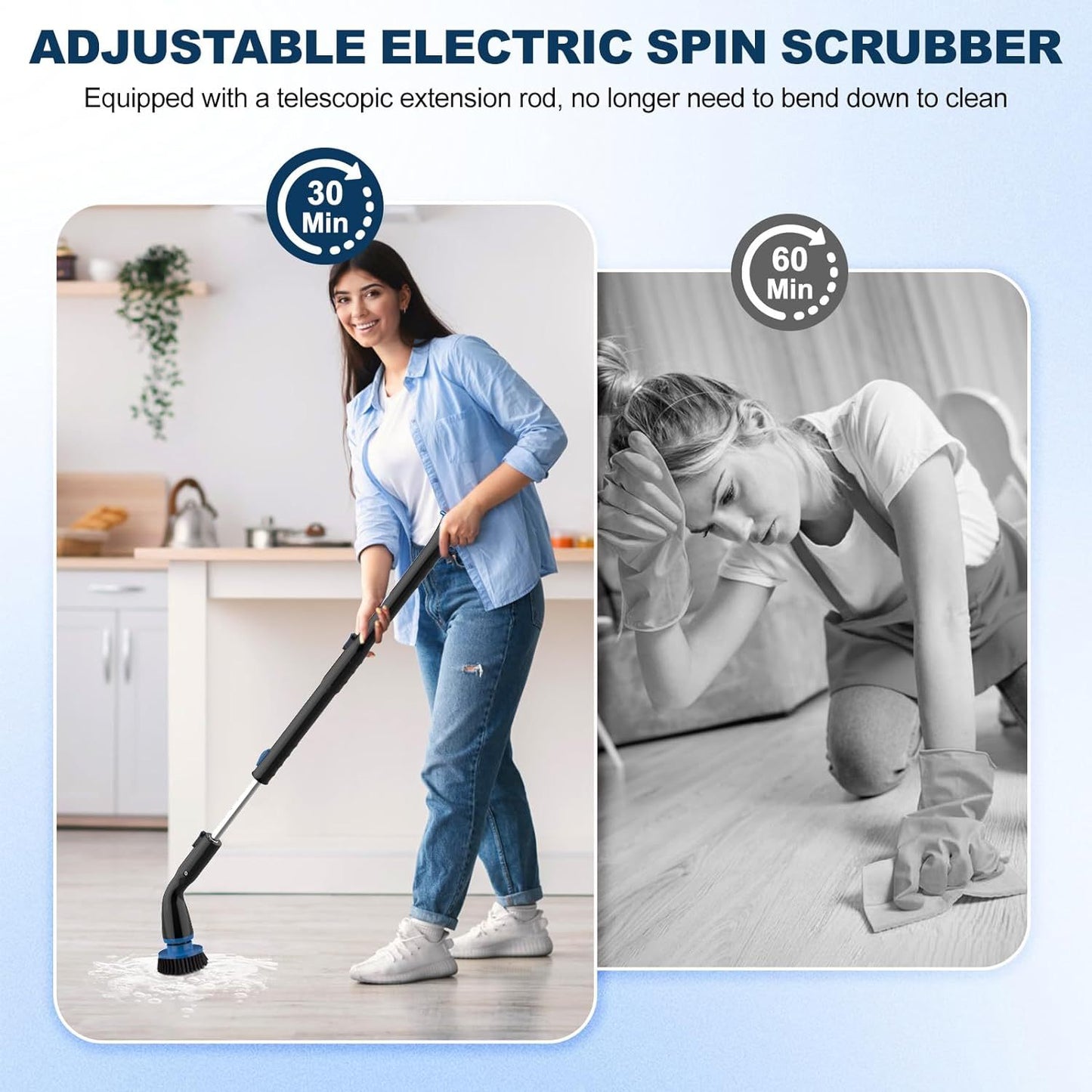 Electric Cleaning Brush With Replaceable Brush Heads with Extension