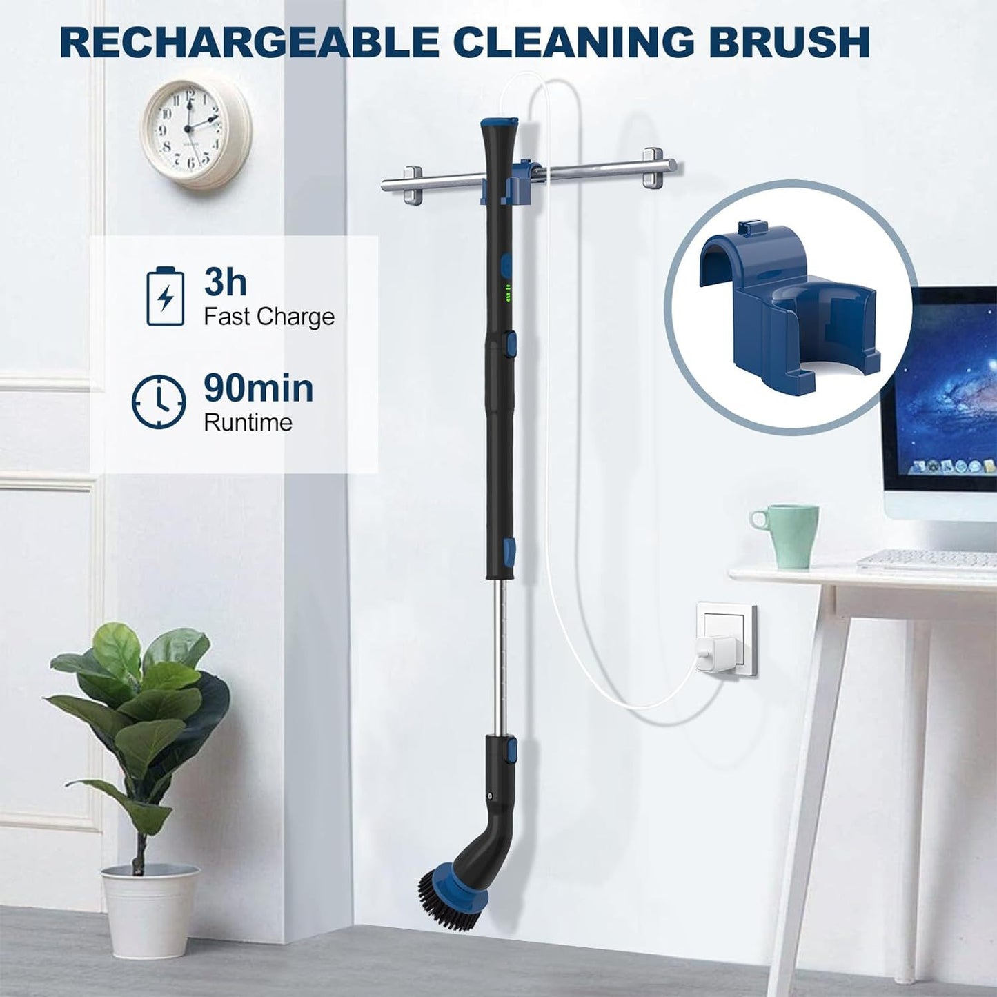 Electric Cleaning Brush With Replaceable Brush Heads with Extension