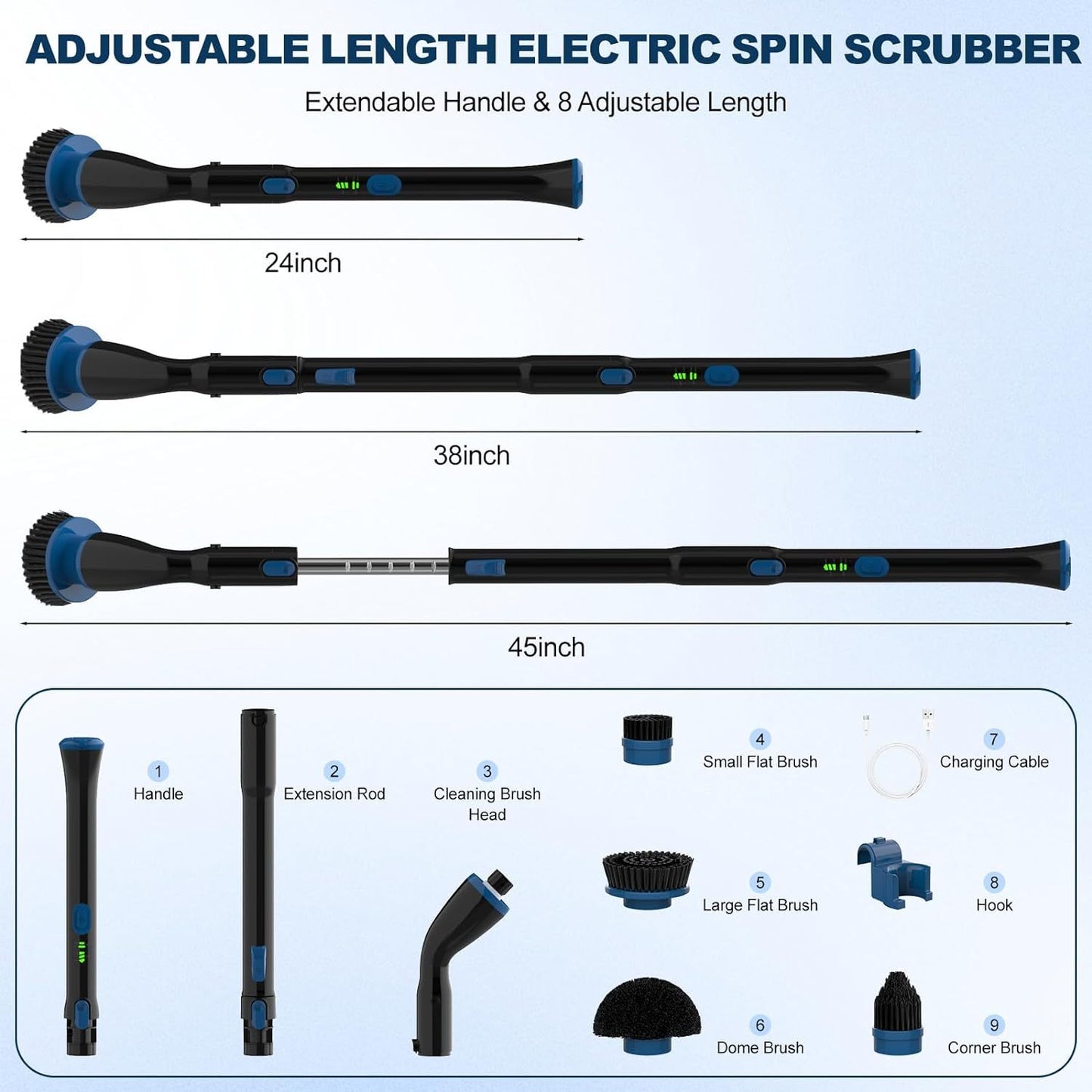 Electric Cleaning Brush With Replaceable Brush Heads with Extension