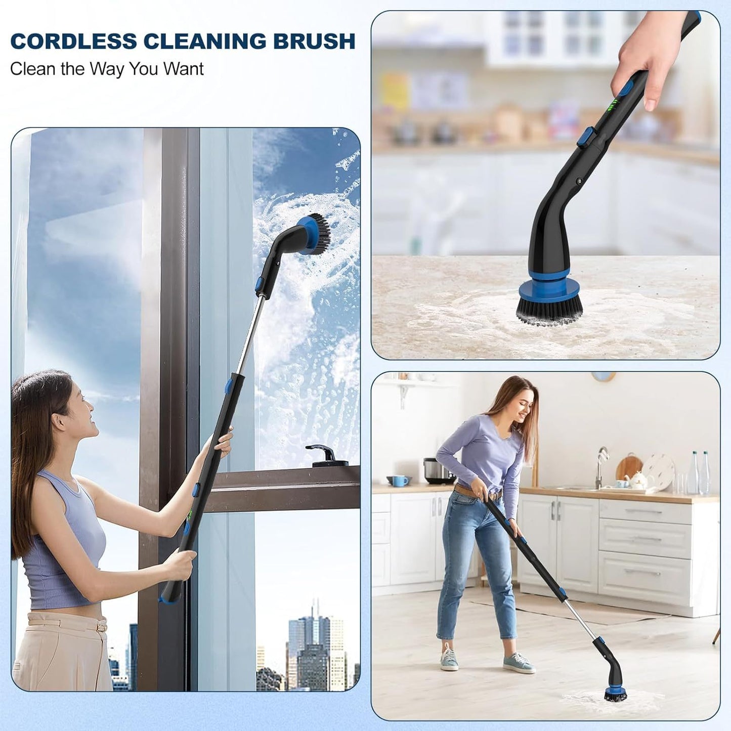 Electric Cleaning Brush With Replaceable Brush Heads with Extension